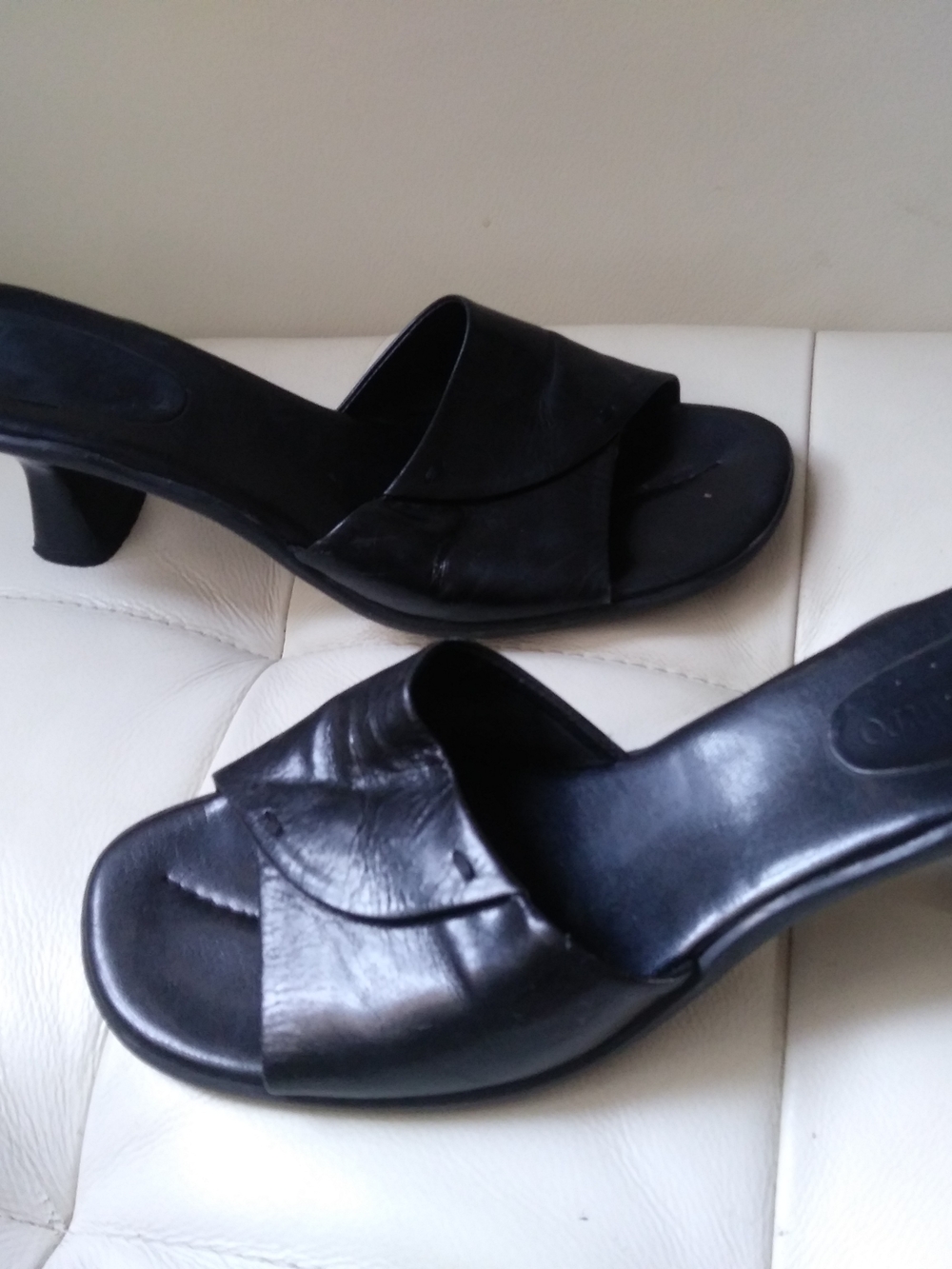 Franco Sarto Black Leather Slide Heel Sandals